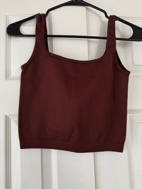 Ribbed Square-Neck Crop Tank Top - Deep Burgundy